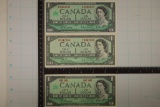3-BANK OF CANADA CRISP UNC $1 BILLS: 1-1954 & 2-