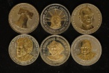 6-PARTIALLY GOLD PLATED DOUBLE EAGLE TOKENS: