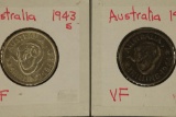 1943 & 1944 AUSTRALIA SILVER 1 SHILLING .336