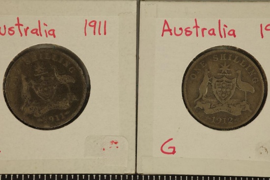 1911 & 1912 AUSTRALIA SILVER 1 SHILLING .3242 OZ.