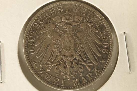 1906 GERMAN PRUSSIA SILVER 2 MARKS .3215 OZ. ASW