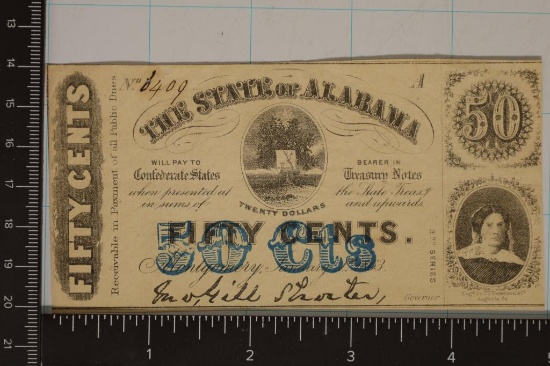 1863 STATE OF ALABAMA 50 CENT OBSOLETE BANK NOTE