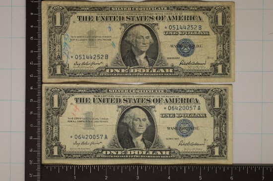 2-1957 US $1 SILVER CERTIFICATES STAR NOTES. INK