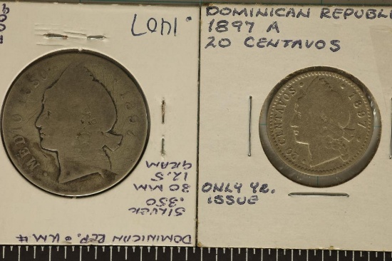 1897-A DOMINICAN REPUBLIC SILVER 1/2 PESO (.1407