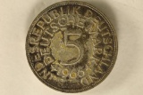 1966-F GERMAN SILVER 5 MARK .2251 OZ. ASW