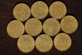 1954 SAARLAND (GERMANY) 10 FRANKEN UNC COINS