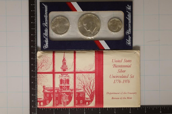 1976 US SILVER 3 COIN BICENTENNIAL SET IN ORIGINAL
