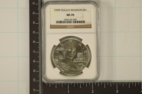 1999-P US SILVER DOLLAR DOLLEY MADISON NGC MS70