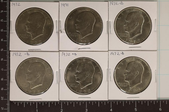 6 UNC IKE DOLLARS:1971, 1972 & 4-1972-D