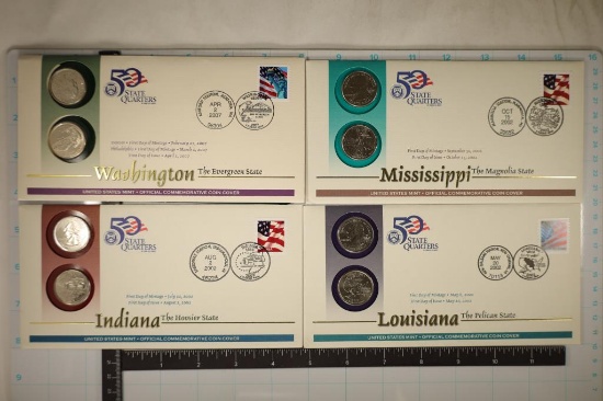 4-P & D STATE QUARTERS SETS IN FDCS: 2002 INDIANA,