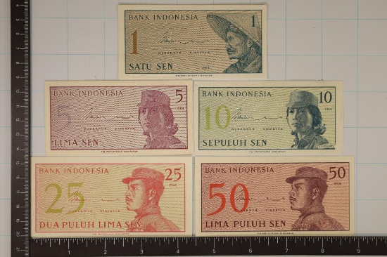 5-1994 INDONESIA SEN CRISP UNC BILLS:1,5,10,25 &50