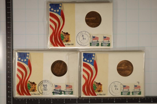 3-US MINT TOKENS IN FDC WITH CANCELLED STAMPS