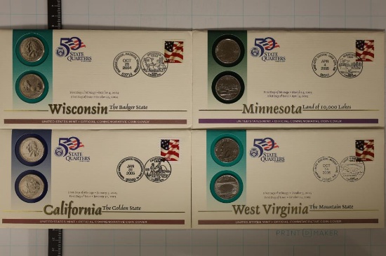 4-US STATE QUARTER P & D SETS IN FDC'S: 2004