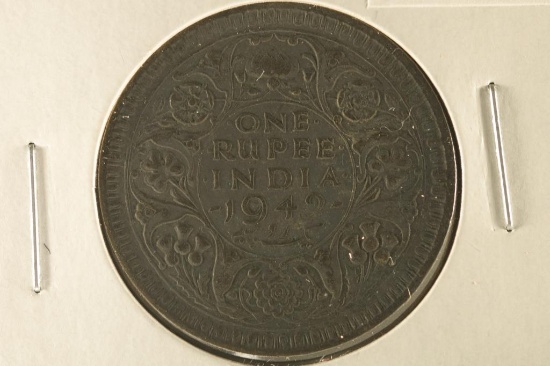 1942 BRITISH INDIA SILVER 1 RUPEE .1874 OZ. ASW