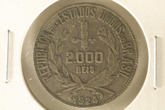 1924 BRAZIL SILVER 2000 REIS .1286 OZ. ASW