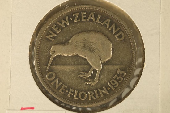 1933 NEW ZEALAND SILVER 1 FLORIN .1818 OZ. ASW
