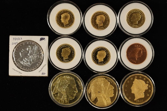 10-COPIES OF US COINAGE: 5-$4 GOLD, 1-1793 FLOWING