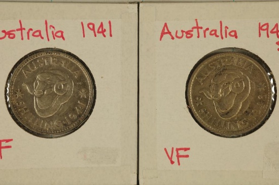 1941 & 1943-S SILVER AUSTRALIA 1 SHILLING .3338