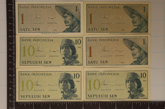 6-1964 BANK OF INDONESIA BILLS: 3-1 SEN & 3-10 SEN