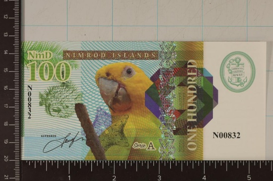 NIMROD ISLANDS $100  CRISP UNC, COLORIZED BILL