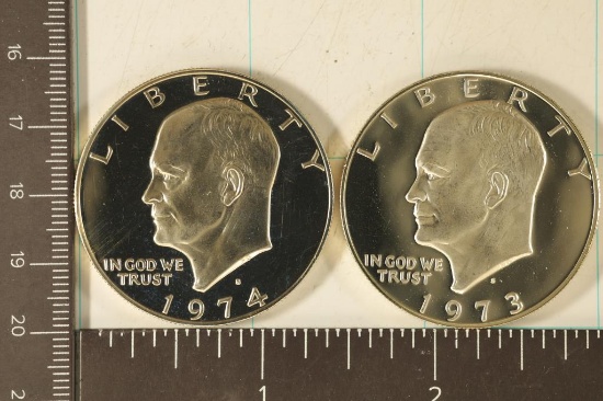 1973-S & 1974-S PROOF SILVER IKE DOLLARS IN HARD