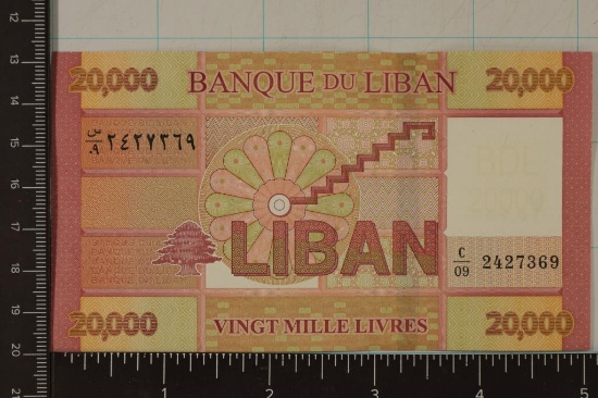 BANK OF LIBAN 20,000 LIVRES CU, COLORIZED BILL