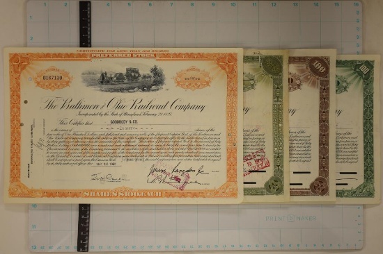 4 ASSORTED VINTAGE RAILROAD STOCK CERTIFICATES
