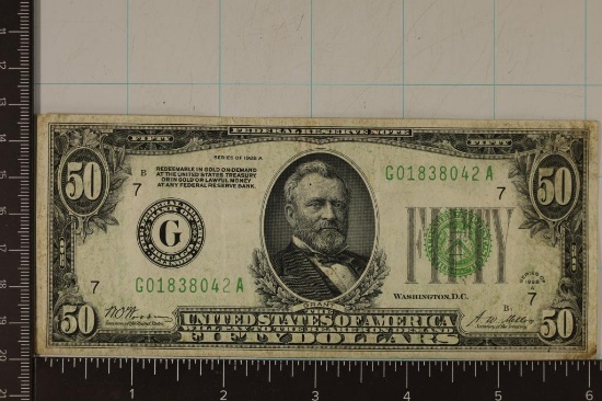 1928-A US $50 FRN, GREEN SEAL.  REDEEMABLE IN GOLD