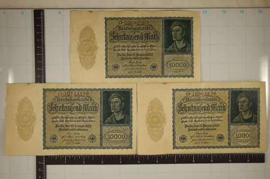 3-1922 GERMAN 10,000 MARK BILLS