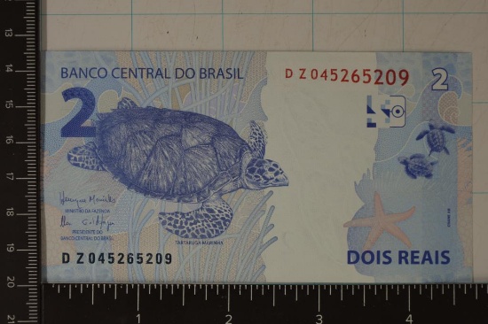 BANK OF BRAZIL 2 REAIS CRISP UNC COLORIZED BILL