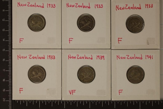 4-1933, 1939 & 1941 NEW ZEALAND SILVER 3 PENCE