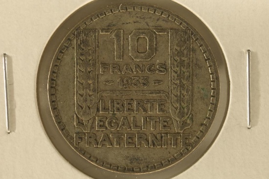 1933 FRANCE SILVER 10 FRANCS .2186 OZ. ASW