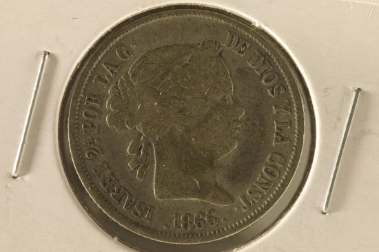 1866 SPAIN SILVER 40 CENT COIN .1352 OZ. ASW