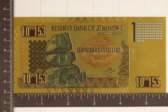 GOLD FOIL RESERVE BANK OF ZIMBABWE CRISP UNC