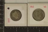 1899 & 1911 SILVER BARBER QUARTERS