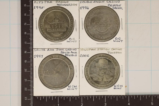 4-$1 METAL CASINO TOKENS: 1995 ALYSTRA CASINO,
