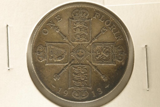 1913 GREAT BRITAIN SILVER 1 FLORIN .3364 OZ. ASW