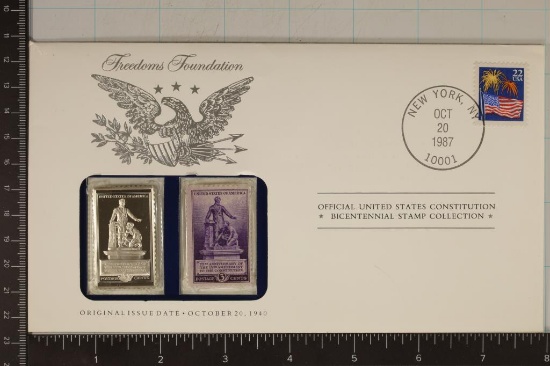 STERLING SILVER PROOF INGOT IN FDC WITH 3 CENT