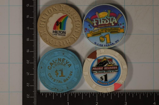 4-$1 PLASTIC CASINO GAMING CHIPS HILTON