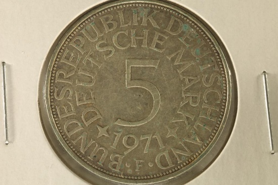 1971-F GERMAN SILVER 5 MARK .2250 OZ. ASW