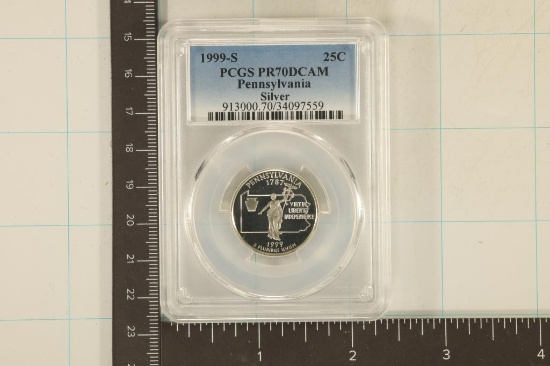 1999-S SILVER PENNSYLVANIA QUARTER PCGS PR70 DCAM
