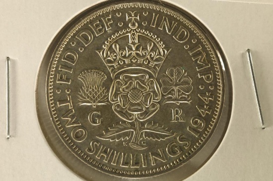 1944 GREAT BRITAIN SILVER 2 SHILLINGS .1818 OZ ASW