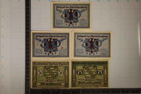 5-1921 GERMAN NOTGELDS: 4-50 PFENNIGS & 1-75