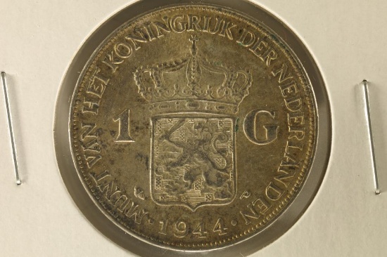 1944 NEDERLANDS SILVER 1 GULDEN .2315 OZ. ASW