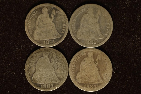 1875, 76, 87 & 1889 SILVER SILVER SEATED LIB DIMES