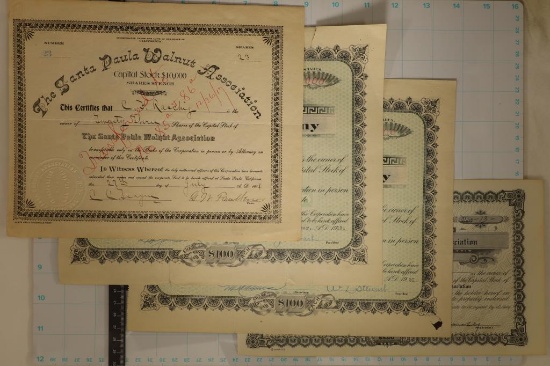 4-VINTAGE STOCK CERTIFICATES, 1901 THE SANTA PAULA