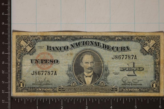 1960 CUBA 1 PESO BILL (BLUE COLOR) WITH JOSE MARTI