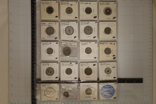 20 ASSORTED TRANSPORTATION TOKENS: 19 METAL AND