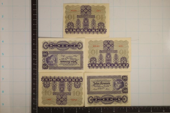 5-1922 AUSTRIA 10 KRONEN CRISP UNC COLORIZED BILLS