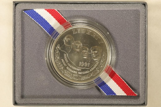 1991-P UNC MT. RUSHMORE US SILVER DOLLAR IN BOX